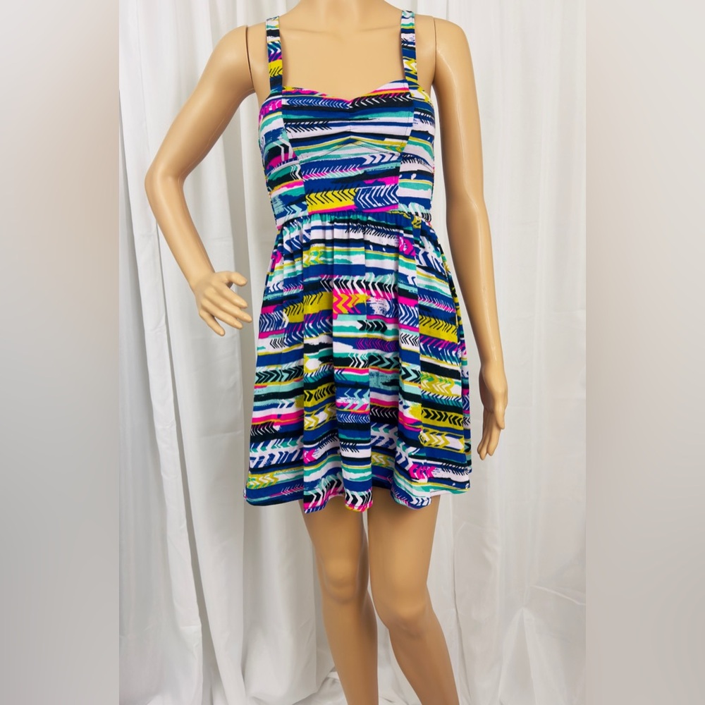 Band of Gypsies-Colorful Retro Sleeveless Shirred Back A-Line SummerDress S NWT